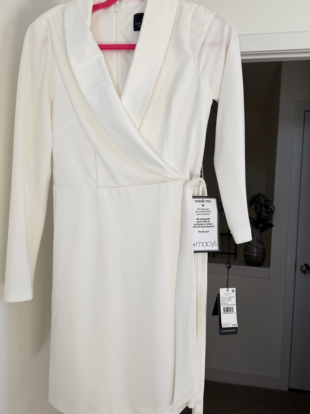 Adrianna Papell White Long Sleeve Wrap-Front Dress